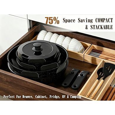 MOEPLSY21-Piece Black Nonstick Cookware Set Detachable HandleNon-Toxic Induction Ready
