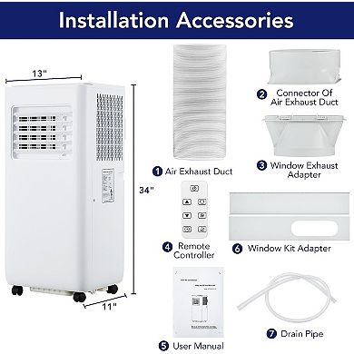 10,000 BTU Portable Air Conditioner, 3-in-1 Remote Control AC with 24-Hour Timer