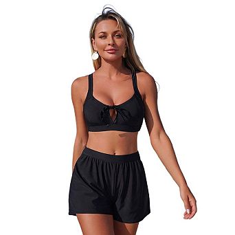 Seoria Tie Front High Waist Swim Shorts Set Two Piece Bathing Suit for Women