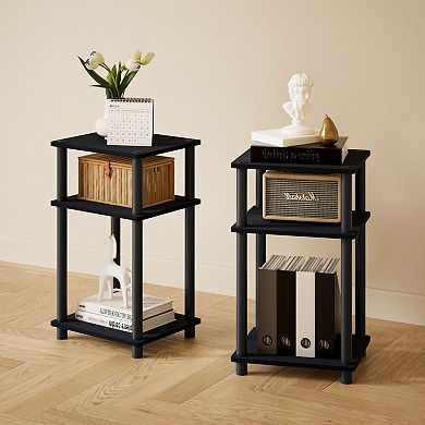 Furinno 2 Packs 15.5" x 15.5" x 17.8" Wood Nightstand Bedside Table with Drawer & Shelf