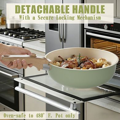 MOEPLSY21-Piece Sage Green Ceramic Nonstick Cookware Detachable Handle Induction Oven Safe
