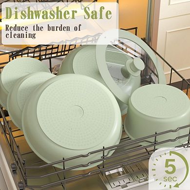 MOEPLSY21-Piece Sage Green Ceramic Nonstick Cookware Detachable Handle Induction Oven Safe