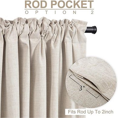 Blackout Linen Curtains Thermal Insulated Drapes for Bedroom & Living Room