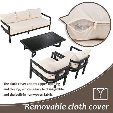 Eazegath 4-Piece Outdoor Steel Conversation Sofa Set with Coffee Table and Cushions