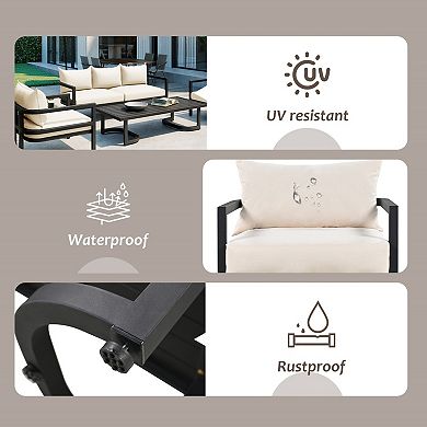 Eazegath 4-Piece Outdoor Steel Conversation Sofa Set with Coffee Table and Cushions