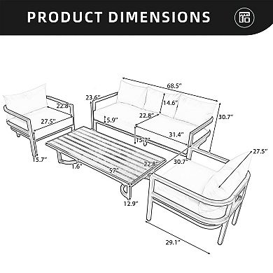 Eazegath 4-Piece Outdoor Steel Conversation Sofa Set with Coffee Table and Cushions