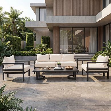 Eazegath 4-Piece Outdoor Steel Conversation Sofa Set with Coffee Table and Cushions