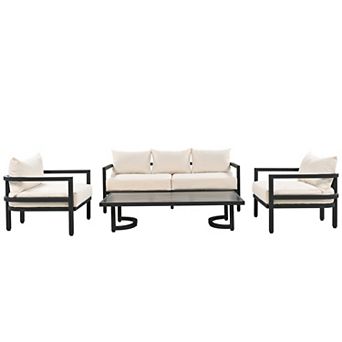 Eazegath 4 pc Outdoor Steel Conversation Sofa Set with Coffee Table and Cushions