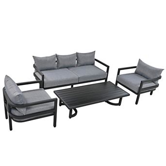 Eazegath 4 pc Outdoor Steel Conversation Sofa Set with Coffee Table and Cushions