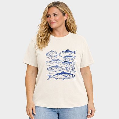 Vintage Fish - Women's Plus Sized Garment Dyed Graphic T-Shirt