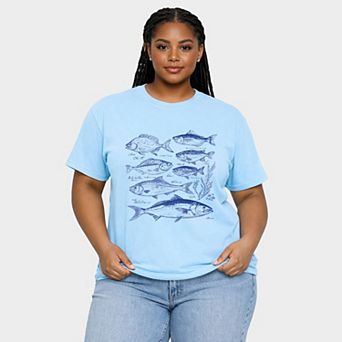 Vintage Fish - Women's Plus Sized Garment Dyed Graphic T-Shirt