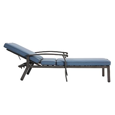 Eazegath Outdoor Cast Aluminum Adjustable Chaise Lounge Chair with Wheels and Armrests