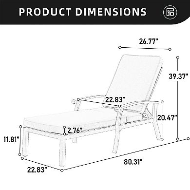 Eazegath Outdoor Cast Aluminum Adjustable Chaise Lounge Chair with Wheels and Armrests