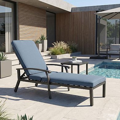 Eazegath Outdoor Cast Aluminum Adjustable Chaise Lounge Chair with Wheels and Armrests