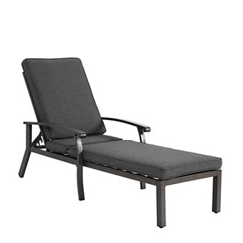 Eazegath Outdoor Cast Aluminum Adjustable Chaise Lounge Chair with Wheels and Armrests
