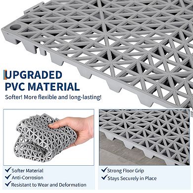 50Pcs Interlocking PVC Drainage Tiles for Bathroom Kitchen, Soft Anti-Slip Floor Mat for Wet Areas