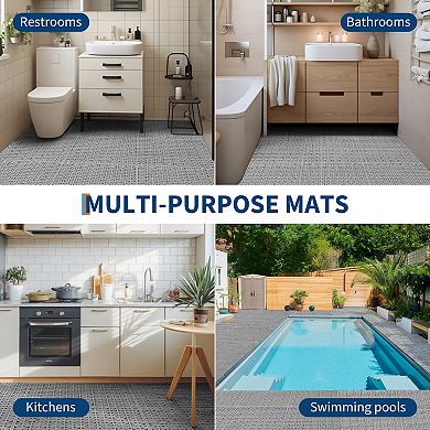50Pcs Interlocking PVC Drainage Tiles for Bathroom Kitchen, Soft Anti-Slip Floor Mat for Wet Areas