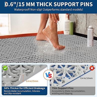 50Pcs Interlocking PVC Drainage Tiles for Bathroom Kitchen, Soft Anti-Slip Floor Mat for Wet Areas