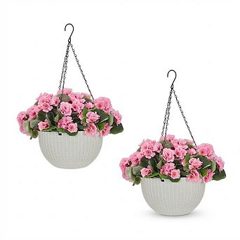 Artificial Geraniums, Indoor/Outdoor Flowers with Hanging Baskets,Bundles for Porch Patio Yard Decor