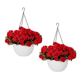 Artificial Geraniums, Indoor/Outdoor Flowers with Hanging Baskets,Bundles for Porch Patio Yard Decor