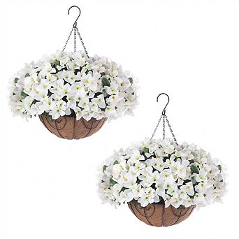 Artificial Geraniums, Indoor/Outdoor Flowers with Hanging Baskets,Bundles for Porch Patio Yard Decor