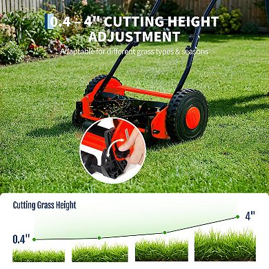 14-16" Eco-Friendly 5-Blade Reel Mower - Manual Push, Adjustable Height, Lightweight for Small Yards