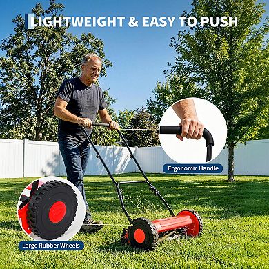 14-16" Eco-Friendly 5-Blade Reel Mower - Manual Push, Adjustable Height, Lightweight for Small Yards