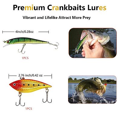 30Pcs Fishing Lures Kit Crankbaits Spinnerbaits Worms Jigs Hooks