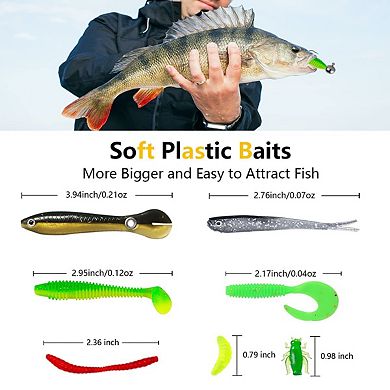 30Pcs Fishing Lures Kit Crankbaits Spinnerbaits Worms Jigs Hooks