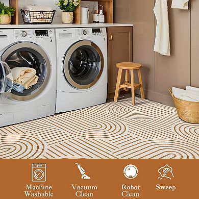 Washable Abstract Rug Runners, Non Slip Non Shedding, Low Pile Soft Bedside Rug , Rainbow Runner Rug