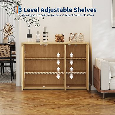 3-Door Fluted Storage Cabinet, Sideboard with Adjustable Shelves, Modern Accent Sideboard Buffet