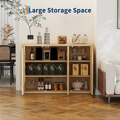 3-Door Fluted Storage Cabinet, Sideboard with Adjustable Shelves, Modern Accent Sideboard Buffet