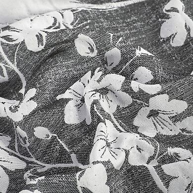 5-Piece Jacquard Comforter Set - Charcoal Grey Bird & Floral Bedding