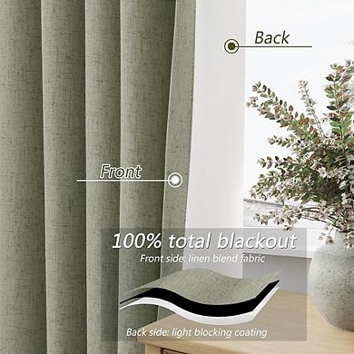 Linen Blackout Curtains, Thermal Insulated Back Tab Room Darkening Panels