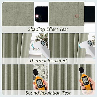 Linen Blackout Curtains, Thermal Insulated Back Tab Room Darkening Panels