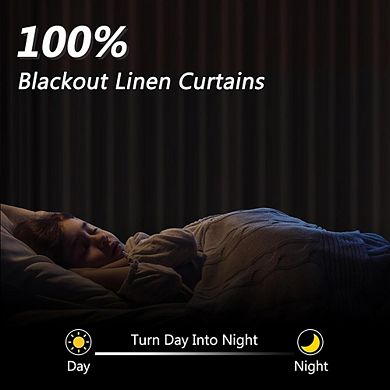 Linen Blackout Curtains, Thermal Insulated Back Tab Room Darkening Panels