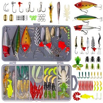 78 pc Fishing Lures Kit Freshwater Bass Trout Salmon Spoon Soft Worms