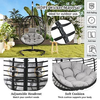 Eazegath Outdoor Single Foldable Egg Swing Chair Hanging Hammock with Iron Stand and Cushion