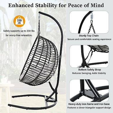 Eazegath Outdoor Single Foldable Egg Swing Chair Hanging Hammock with Iron Stand and Cushion