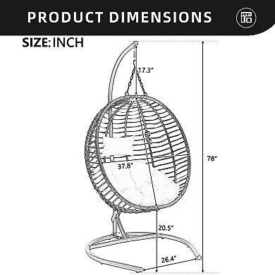 Eazegath Outdoor Single Foldable Egg Swing Chair Hanging Hammock with Iron Stand and Cushion