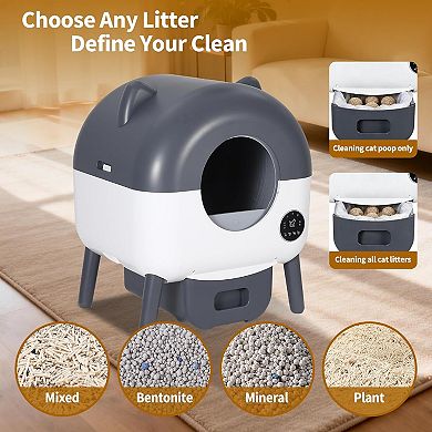 Self-Cleaning Cat Litter Box with Large Capacity & App Control, Triple Safety Protection, Dark Gray