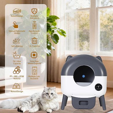 Self-Cleaning Cat Litter Box with Large Capacity & App Control, Triple Safety Protection, Dark Gray