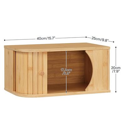 100% Bamboo Corner Bread Box with Roller Door for Kitchen Countertop, Food Storage Container