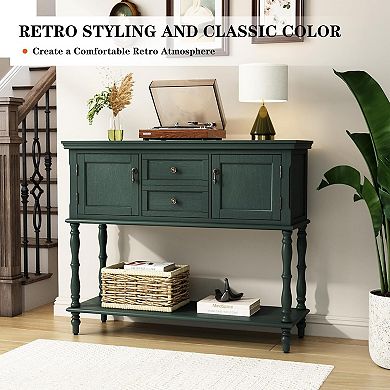 42" Vintage Console Table with Storage Shelf and 2 Doors
