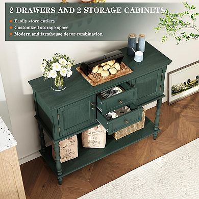 42" Vintage Console Table with Storage Shelf and 2 Doors