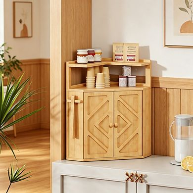 100% Bamboo 2-Tier Corner Bread Box ,Bread Storage Container with Removable Shelf & Clip Holder