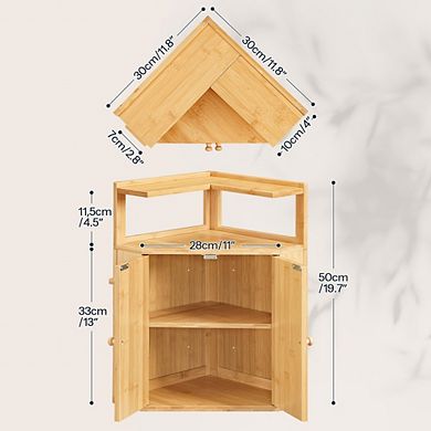 100% Bamboo 2-Tier Corner Bread Box ,Bread Storage Container with Removable Shelf & Clip Holder