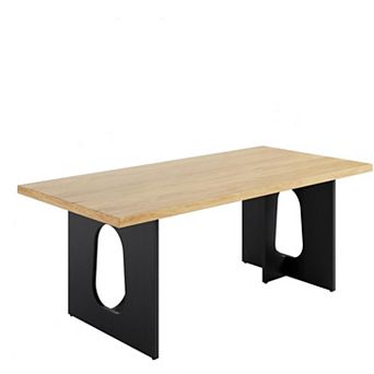 71" Modern Dining Table for 6-8 People, Rectangular Wooden Tabletop with Heavy Duty T-Shaped