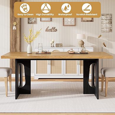 71" Modern Dining Table for 6-8 People, Rectangular Wooden Tabletop with Heavy Duty T-Shaped