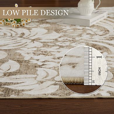 Area Rug Modern Botanical Floral Print Accent Rug with Non-Slip Backing, Soft Low Pile Contemporary